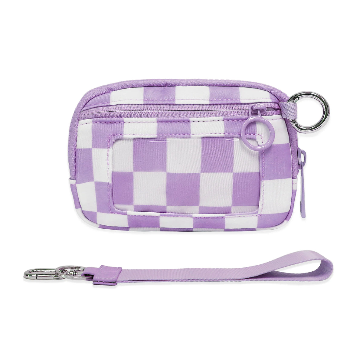 Checkered Card Case Wallet with Detachable Keychain and ID Window