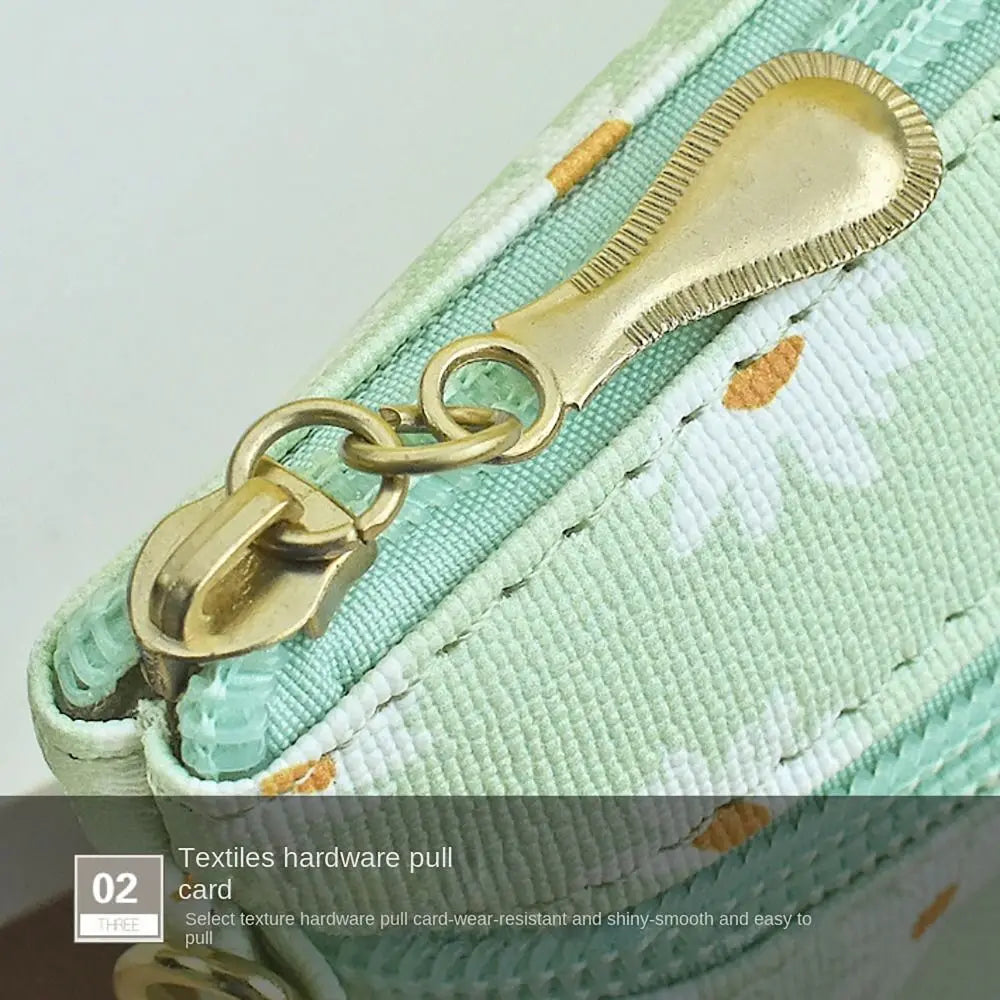Daisy Print PU Leather Wristlet Wallet with Zipper Closure