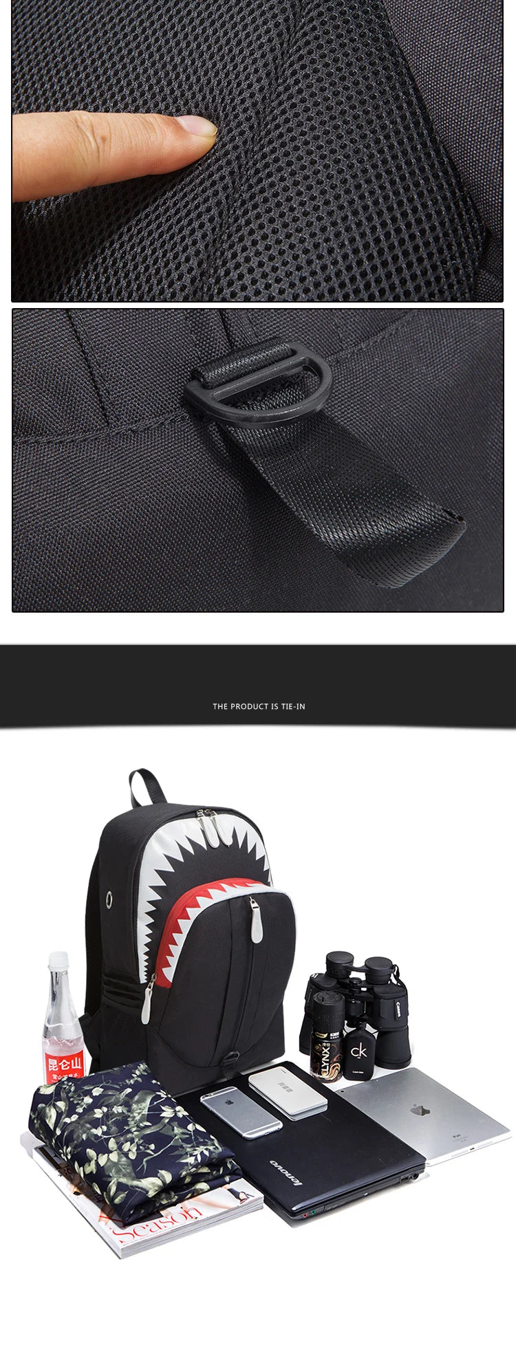 Shark Luminous USB Backpack with Anti-Theft Design