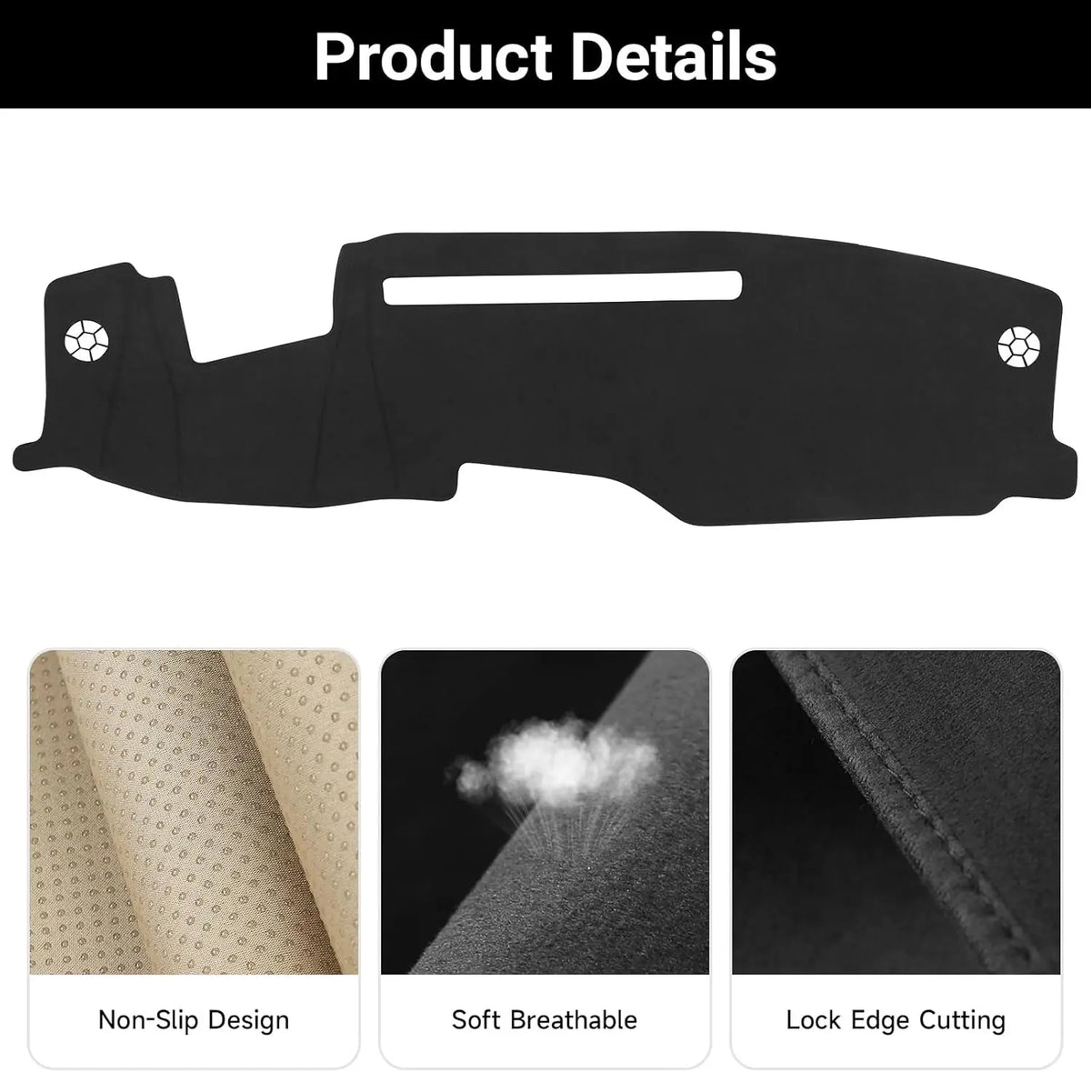 Black custom fit dash cover mat for Chevy Silverado and GMC Sierra vehicles