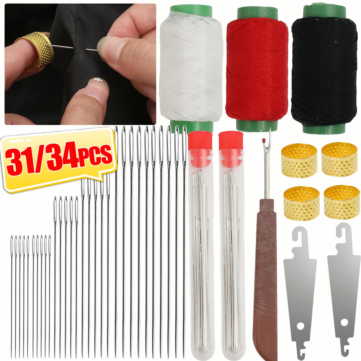 Sewing Needles Set with Large Eye and Threader Tool