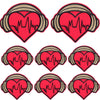 A set of ten embroidered iron-on patches featuring a red heart design with a black heartbeat line on a gold background.
