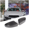 Black carbon fiber side mirror covers for a Maserati Ghibli or Quattroporte car.