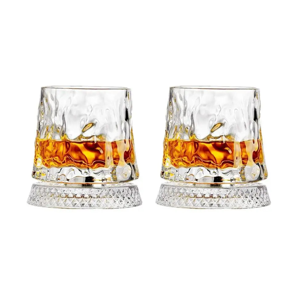 360° Rotating Whiskey Glasses (Set of 2) with Crystal Clear Glass