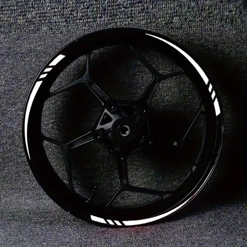 Black motorcycle wheel rim decal sticker set with sport stripe vinyl hub decoration