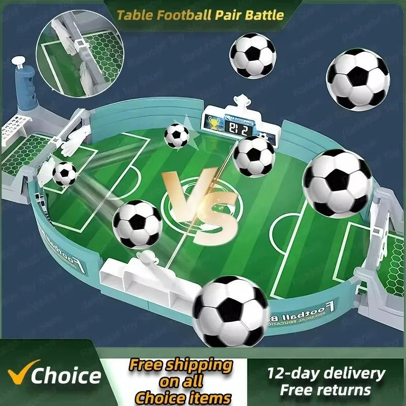 Table Football Pair Battle game showing a soccer match setup with balls and goal nets