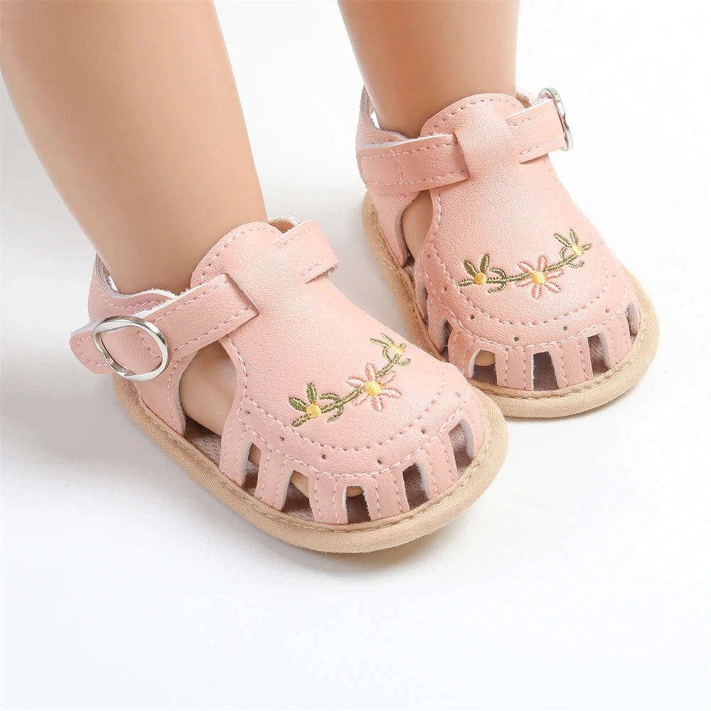 Embroidered Floral Baby Girl Sandals – Soft Sole, Lightweight & Breathable