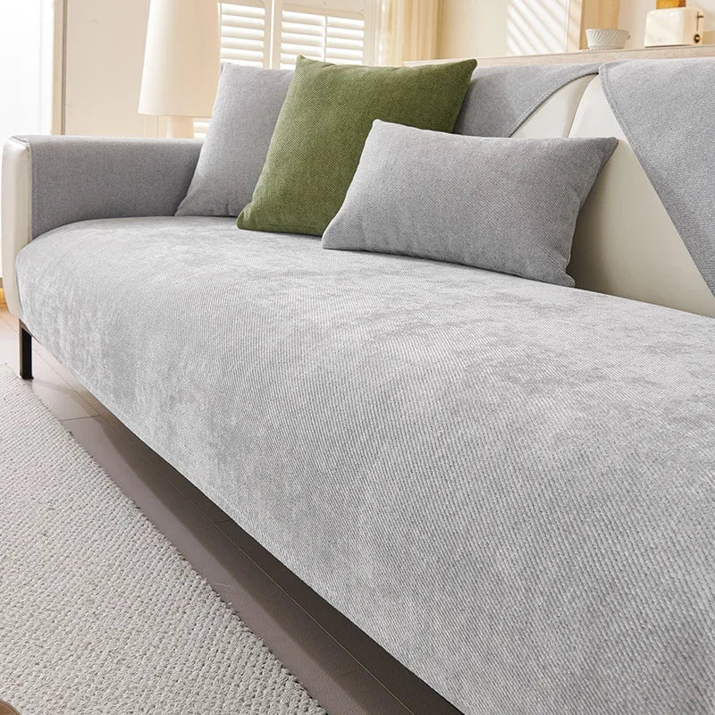 Plush Waterproof Chenille Sofa Cover with Non-Slip Backing