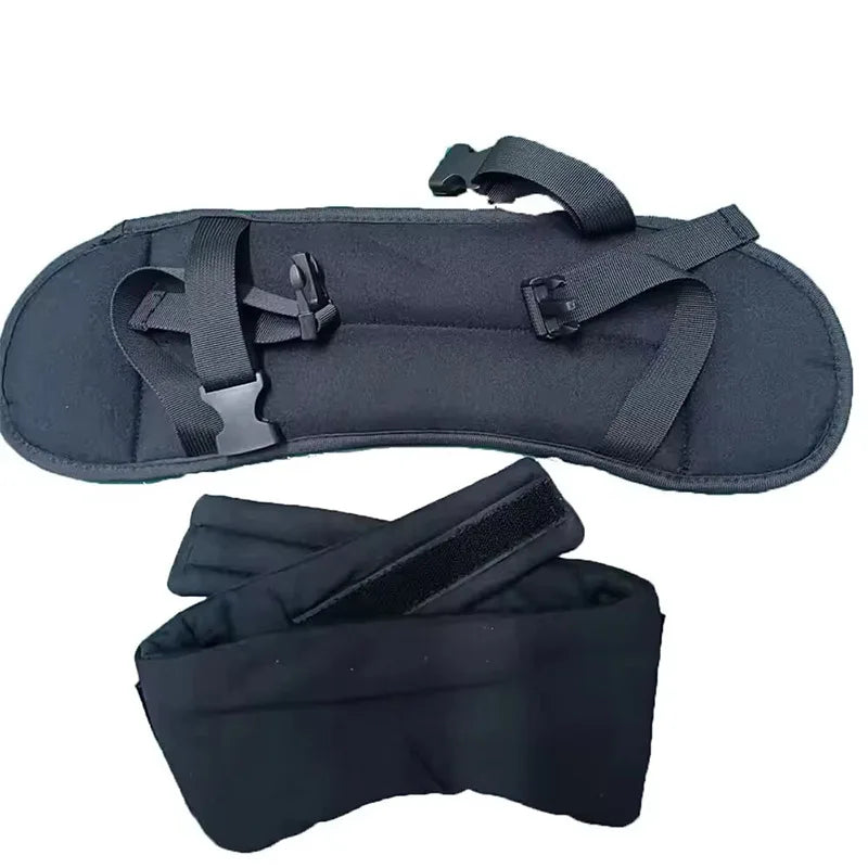 Black travel neck pillow and sleep mask with adjustable head support