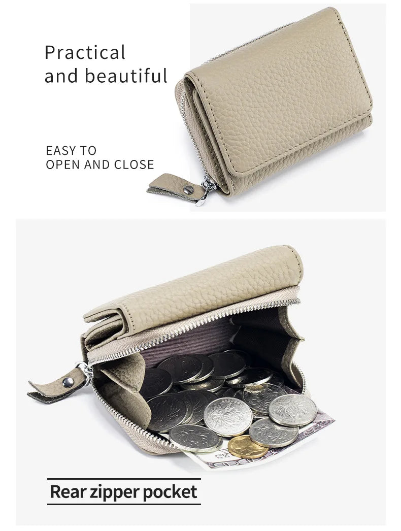 Genuine Leather Mini RFID Wallet for Women