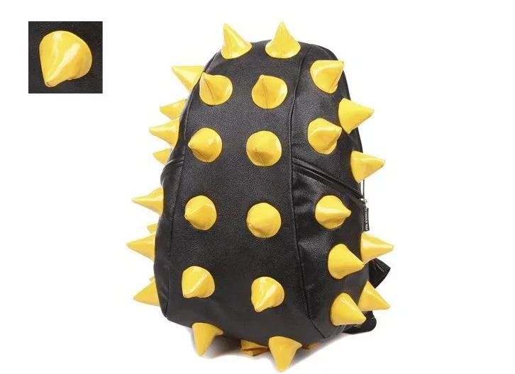 Black Riveted PU Leather Backpack for Men and Women with yellow spikes