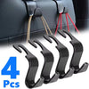 Four black car seat headrest hooks for organizing bags and belongings
