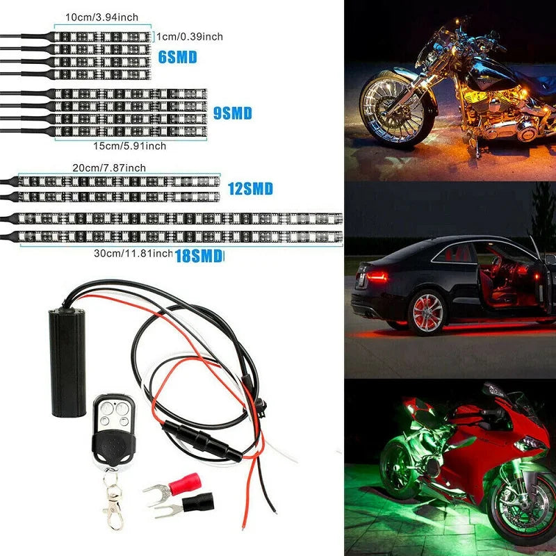 RGB Motorcycle Under-Glow LED Light Kit with Remote