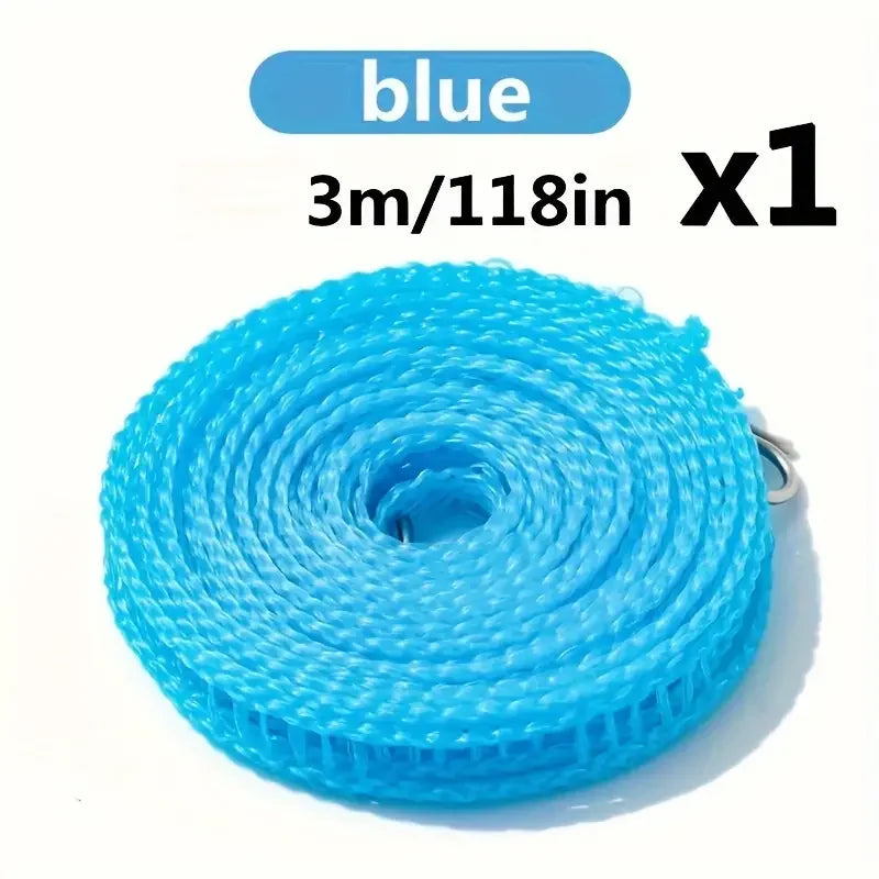 Blue portable windproof clothesline, 3 meters long, sold as one unit.