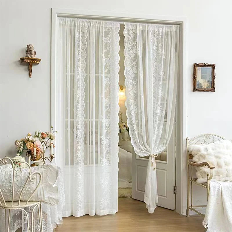 French Lace Sheer Curtains - White Tulle Voile Drapes for Bedroom & Living Room