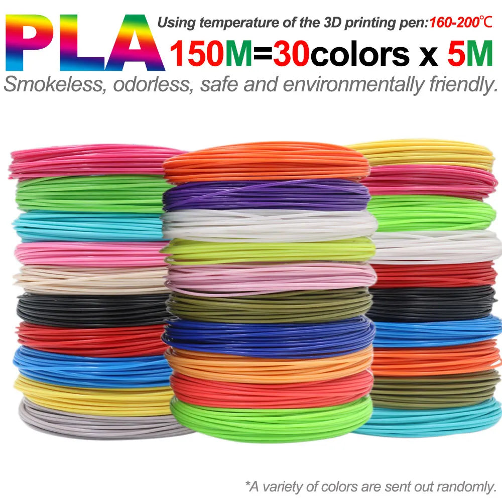 A variety of multi-colored PLA filament spools arranged in rows for 3D printing.