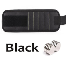 Black magnetic wrist strap for holding screws, nails, and small tools