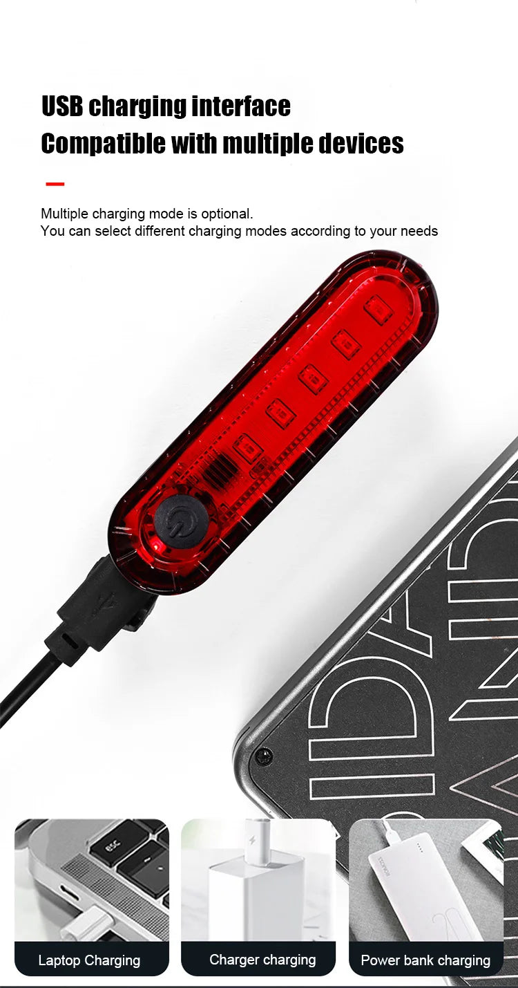 Red USB charging interface cable for multiple devices including laptop, charger, and power bank.