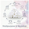 A circular diagram showing various reusable baby items like facial washcloths, bibs, diapers, and blankets.