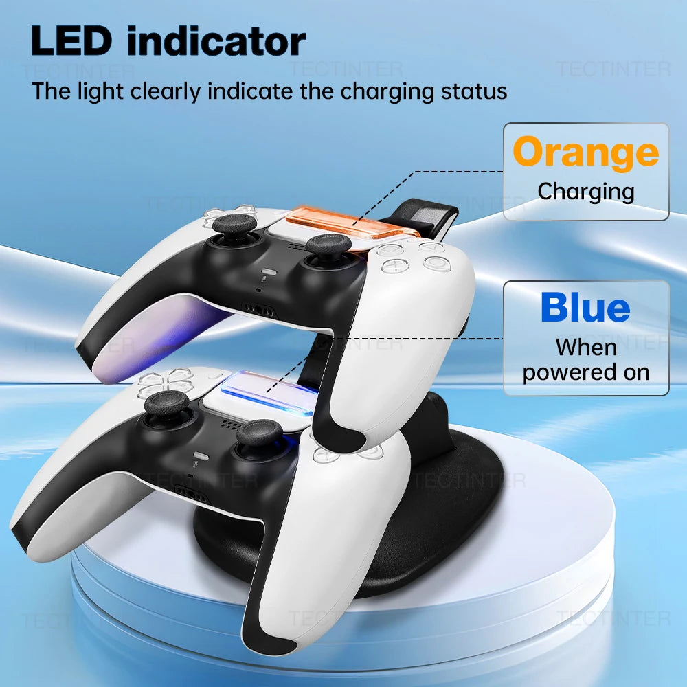 Indicador LED naranja para carga y azul cuando está encendido en el controlador blanco.