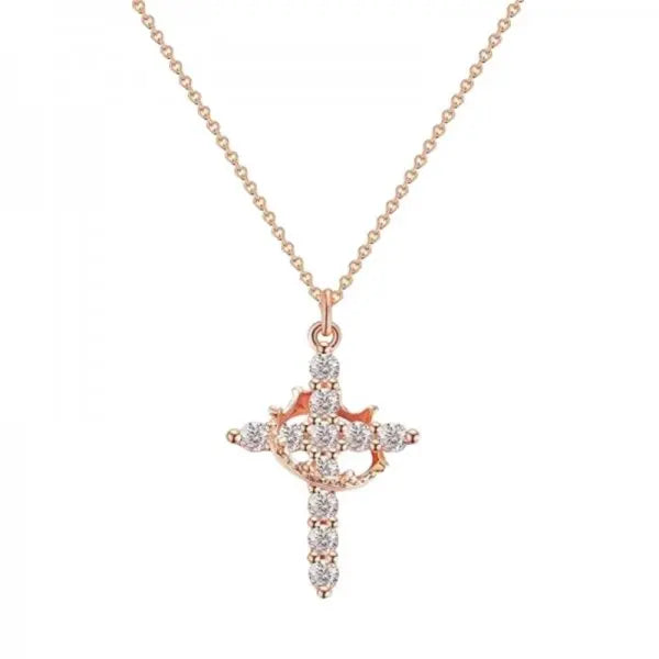 Rotating Cross Pendant Necklace with Rhinestone Detail