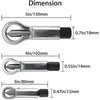 A set of three dimensioned rusty nut splitter tools showing various sizes and measurements.