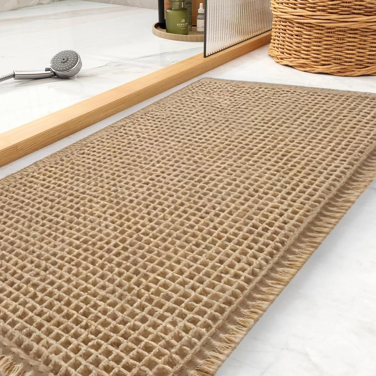 Waffle Textured Quick-Dry Bath Mat with Non-Slip Backing