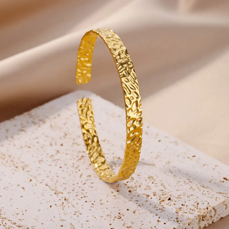 Adjustable Gold-Tone Stainless Steel Cuff Bracelet