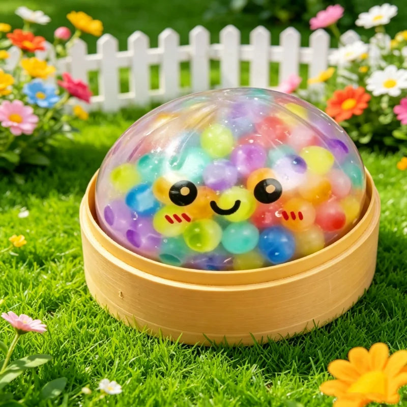 Rainbow Dumpling Squishy Stress Relief Toy with Bamboo Steamer