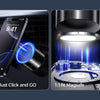 A 360 degree rotatable magnetic phone mount with a suction cup, shown in various usage contexts.