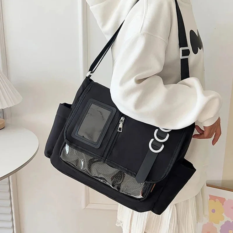 Y2K Transparent Ita Bag with DIY Badge Display Panel