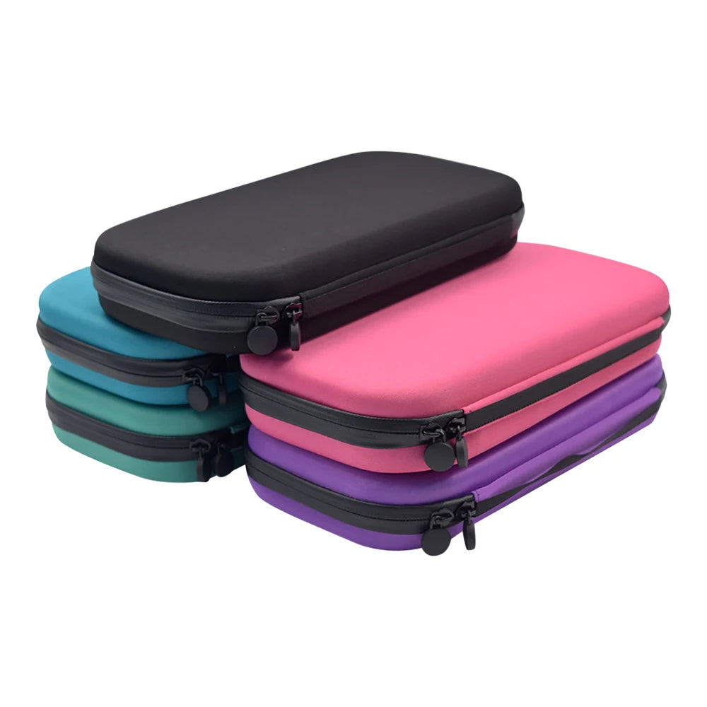 A stack of four shockproof EVA stethoscope storage cases in black, teal, pink, and purple.