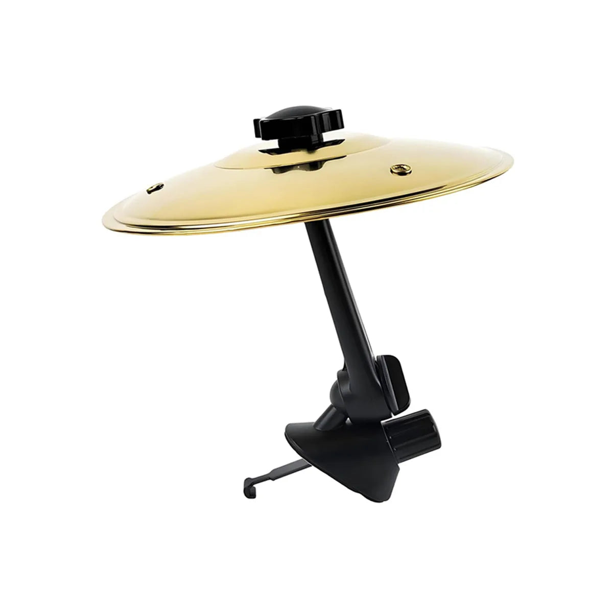 Cymbal de voiture miniature en laiton avec un support noir.