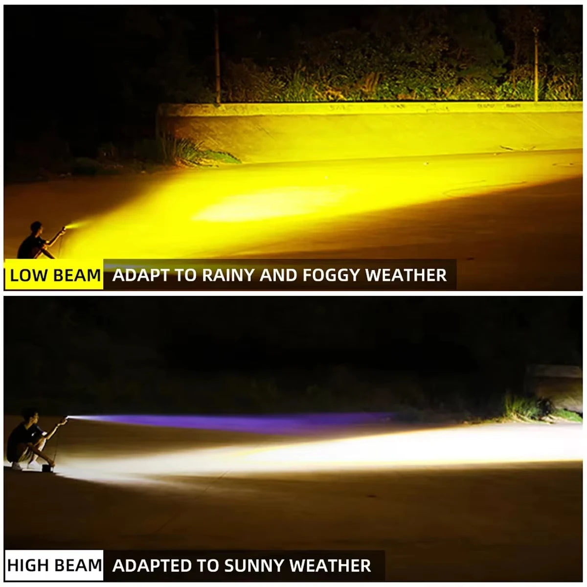 Dual Color LED Spotlight with High/Low Beam for Motorcycles and Vehicles