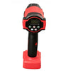 A red and black cordless heat gun with an LCD display and adjustable temperature control.
