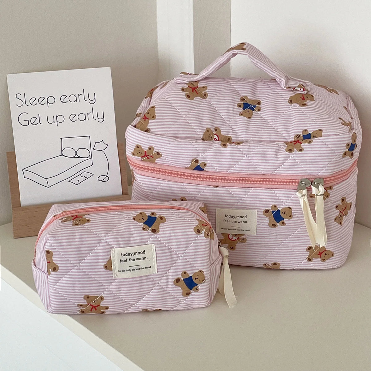 Striped Bear Large-Capacity Makeup Bag