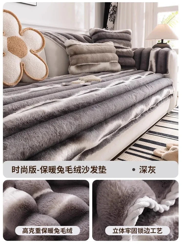 Cozy Anti-Slip Sofa Cover with Plush Fleece for L-Shaped and Standard Sofas