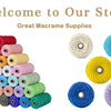 A variety of spools of natural colored macrame cord in various shades including red, pink, yellow, green, and blue.