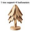 A wooden tree design featuring one main support and four leaf coasters.