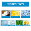 Ingredients list showing Sodium Bicarbonate, Citric Acid, Sodium Lauryl Sulfate, Sodium Dodecyl Benzenesulfonate, Sodium EDTA
