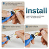 Three steps showing how to install a grinding head onto a cordless tool for engraving or polishing.