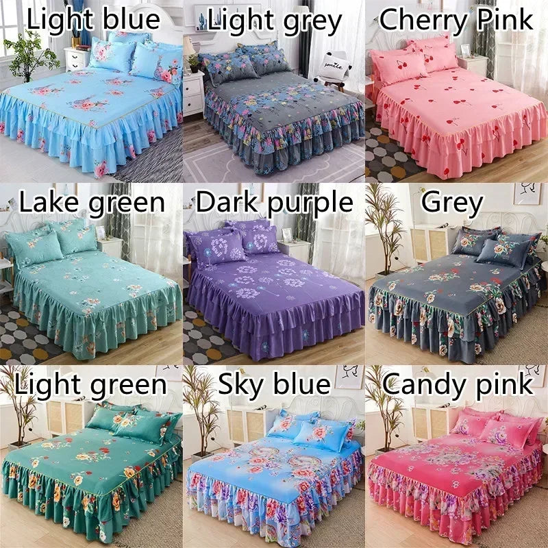 Floral Ruffle Bed Skirt with Matching Pillowcases