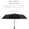 Black elegant umbrella with a streamlined design shown open against a white background.