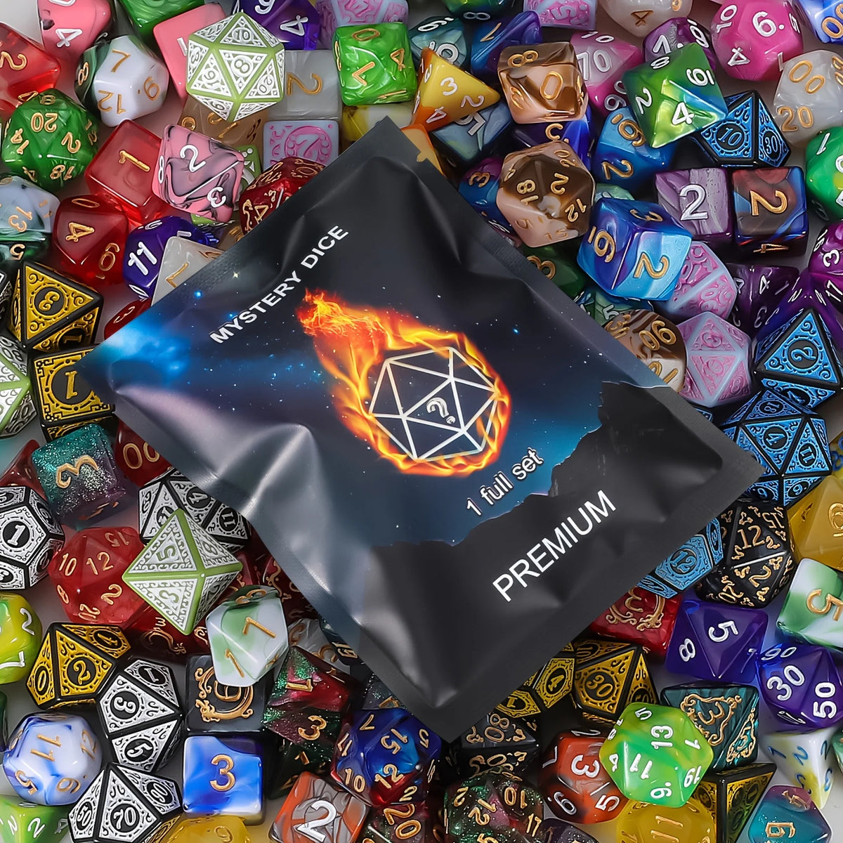 Polyhedral Dice Set with Velvet Pouch