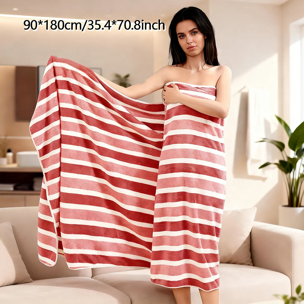 Extra Large Striped Coral Fleece Bath Towel