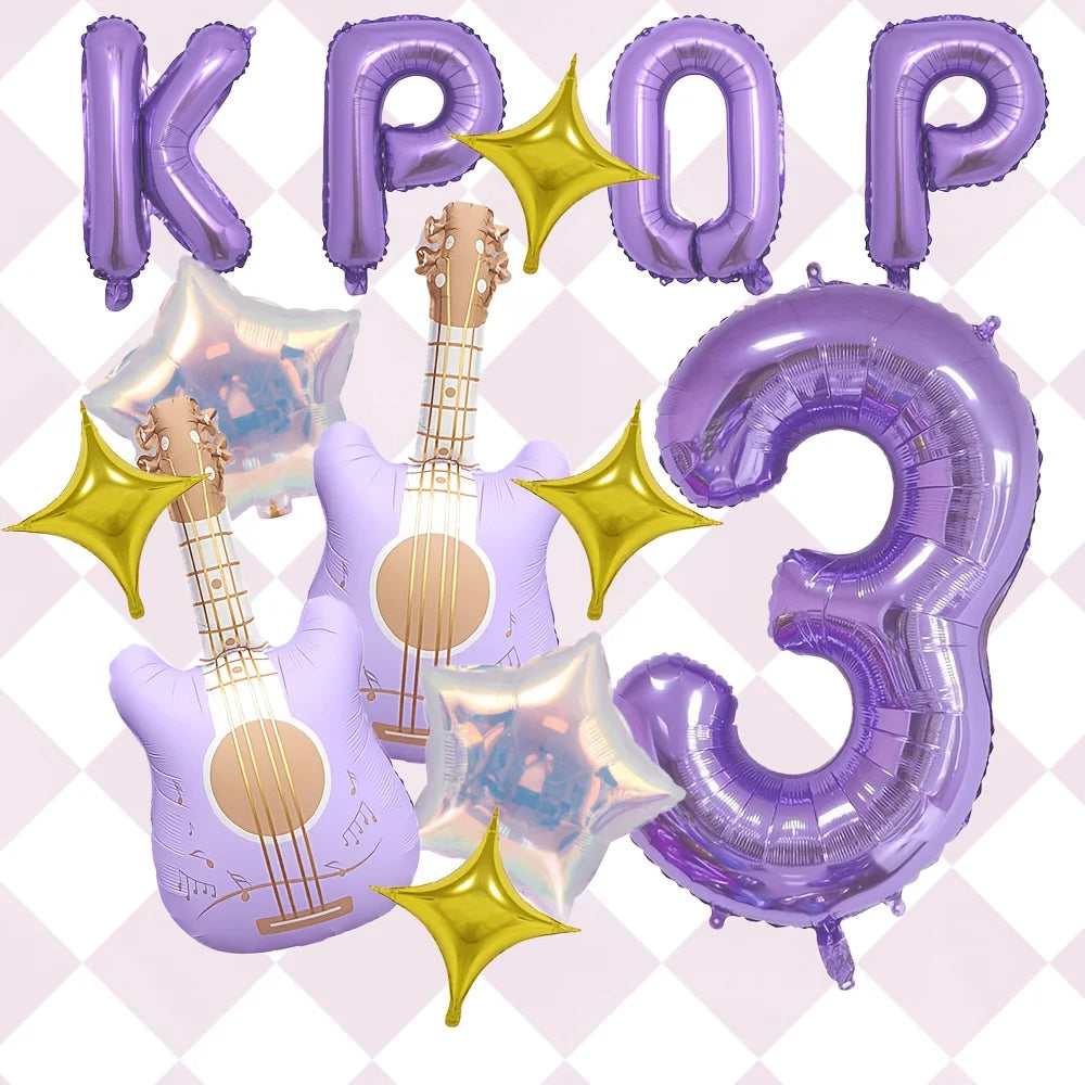 Purple Guitar Balloon Set for K-Pop Music Birthday Parties