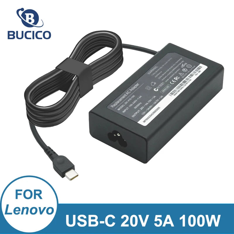 Schwarzes USB-C 20V 5A 100W Laptop-Ladegerät mit Kabel und Netzteil für Lenovo-Geräte