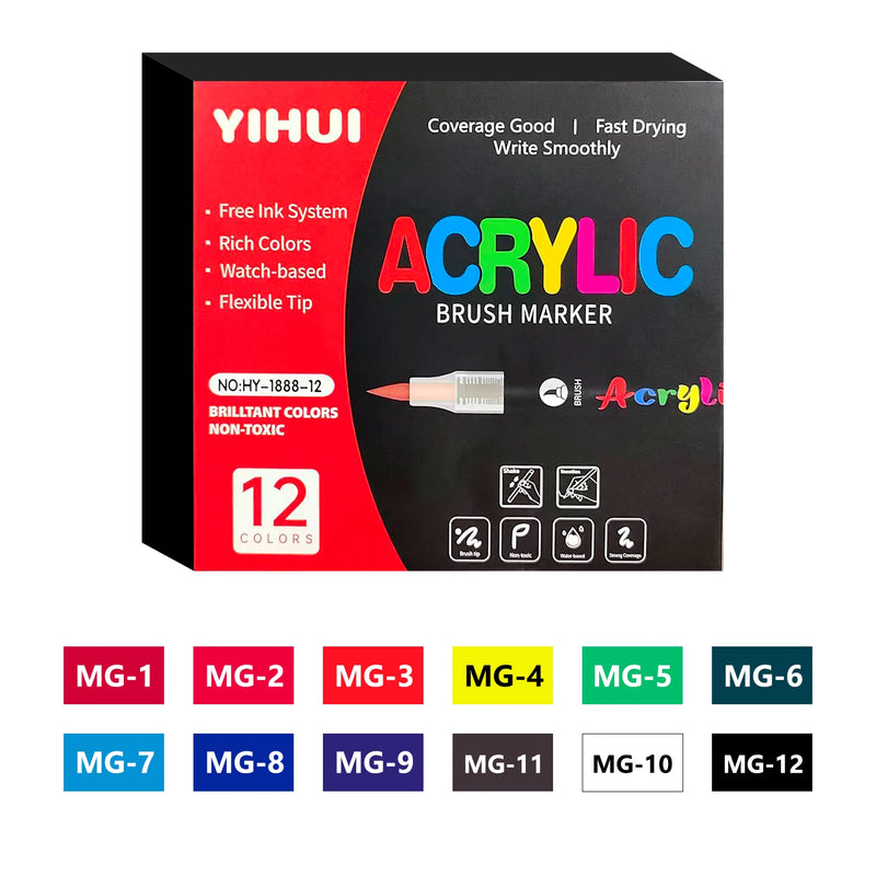 Acrylic Paint Markers with Brush Tip - 36 Color Set
