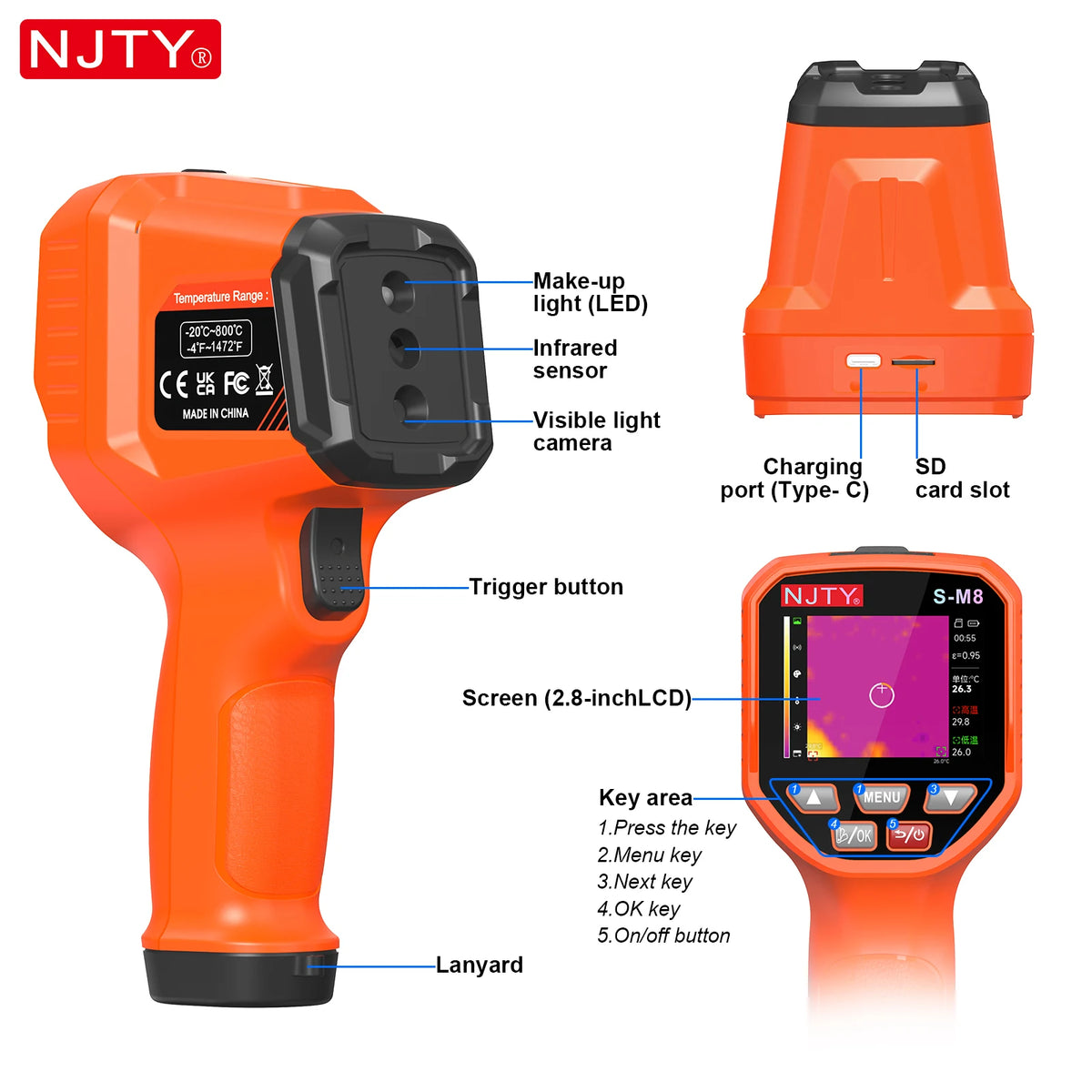 Handheld Infrared Thermal Imager with Dual-Light Fusion (Range -20°C to 800°C)