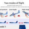 Diagram showing two flight modes for a foam glider plane: Correct posture, Low Angle, and High Angle.